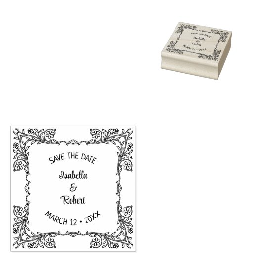 Bloemen Bewaar de datum Bruiloft Rubberstempel (Gestempeld)