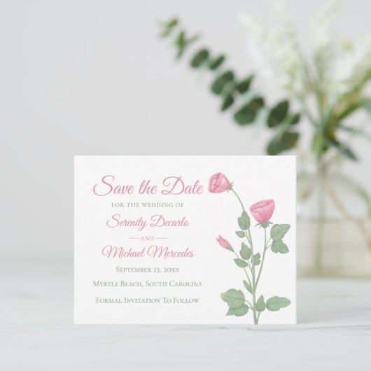 Bloemen Bewaar de datum Pink Spring Flowers Bruilo Aankondigingskaart (Staand voorkant)
