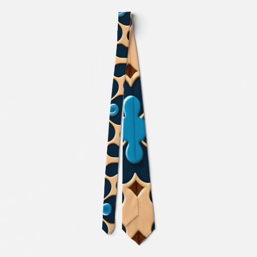 Bloemen bladeren blauw beige bloemmotief stropdas (Achterkant)