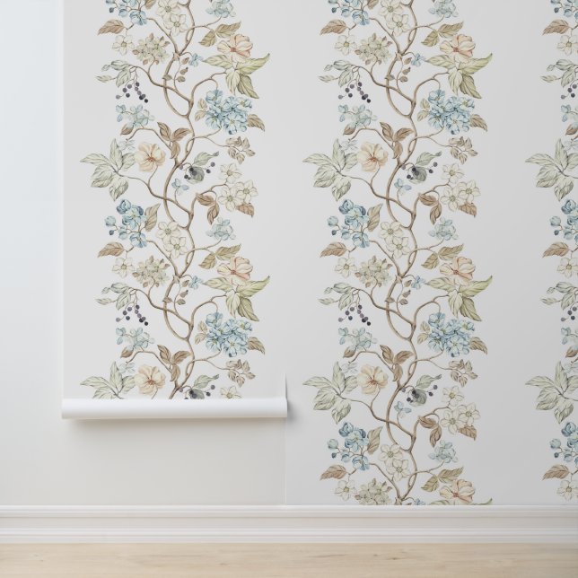  bloemen, bladeren en bessen op takken behang (Applicatie)