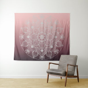 Bloemen, bladeren, witte kant, Floral Mandala op r Wandkleed