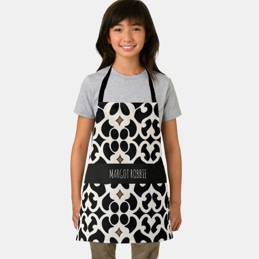 Bloemen bladeren zwart modern patroon schort (Insitu)