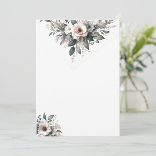 Bloemen Blank Bruiloft Kaart (Staand voorkant)