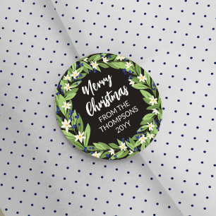 Bloemen Blauw Berry groen krans Vrolijk Kerstfeest Ronde Sticker