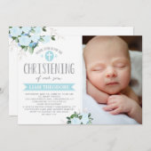 Bloemen blauw | doopuitnodiging kaart (Voorkant / Achterkant)