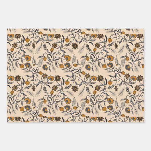 Bloemen blauw en goud bruiloft inpakpapier vel (Voorkant)