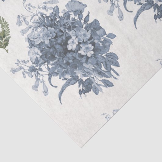 Bloemen Blauw en Wit  Engels Decoupage Tissuepapier (Detail)