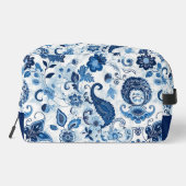 Bloemen Blauw en Wit Paisley Monogram Personalisee Toilettasje (Achterkant)