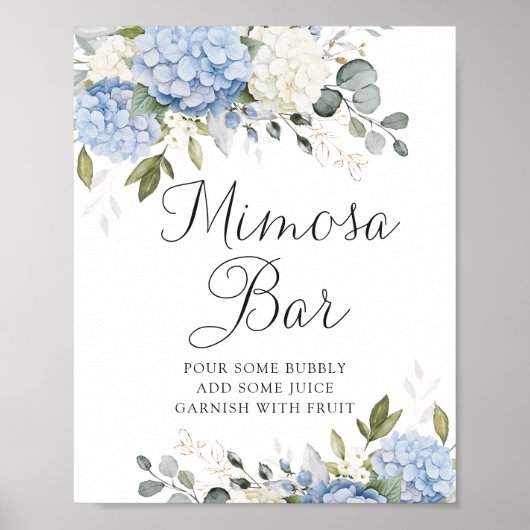 Bloemen Blauw Hydrangea Groen Bruiloft Mimosa Bar Poster (Voorkant)