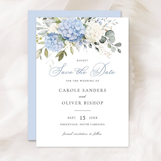 Bloemen Blauw Hydrangea Groen Bruiloft Opslaan Dat Kaart