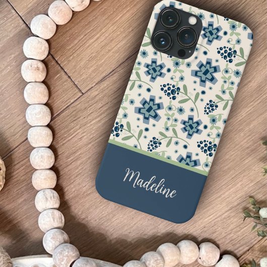 Bloemen  Blauw Patroon Trendy Inspirivity Case-Mate iPhone Case