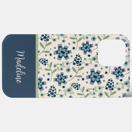 Bloemen  Blauw Patroon Trendy Inspirivity Case-Mate iPhone Case (Achterkant (horizontaal))
