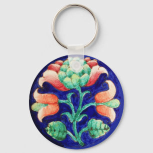 BLOEMEN, blauw roze groen Sleutelhanger