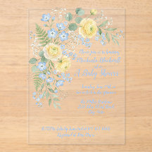 Bloemen blauwe gele baby shower uitnodiging