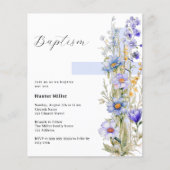 Bloemen blauwe kruis jongens Doop uitnodiging (Voorkant)