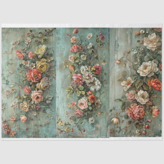 Bloemen Blauwe Papers voor Breedplanken Ontwerp Tissuepapier (Voorkant)