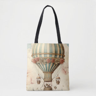  Bloemen Blauwe Streep Hete Luchtballon Draagtas