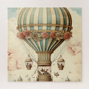 Bloemen Blauwe Streep Hete Luchtballon Legpuzzel