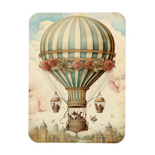 Bloemen Blauwe Streep Hete Luchtballon Magneet