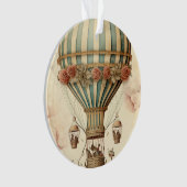  Bloemen Blauwe Streep Hete Luchtballon Ornament (voorkant)