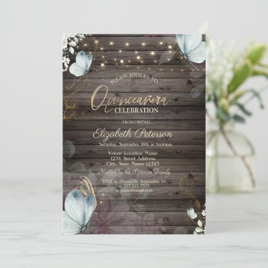 Bloemen Blauwe Vlinders Hout Kaart (Staand voorkant)