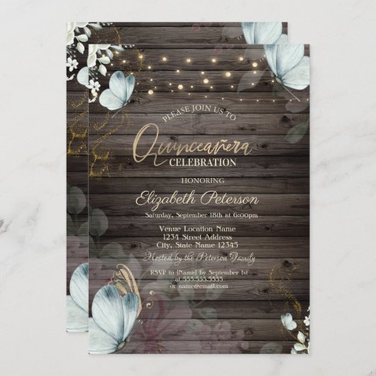 Bloemen Blauwe Vlinders Hout Kaart (Voorkant / Achterkant)