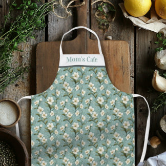 Bloemen Blauwgroen en Wit Schort