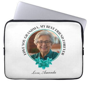 Bloemen Blauwgroen Lijst Kleinkind naar Oma Foto Laptop Sleeve