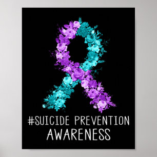 Bloemen Blauwgroen Paarse linten zelfmoordpreventi Poster