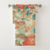 Bloemen Blauwgroen, Perzik, Blauwgroen met sierlij Bad Handdoek (Insitu)