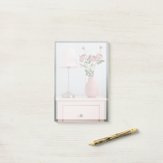 Bloemen | Bleke roze rozen op de nachtstand Post-it® Notes (Op bureau)