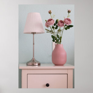 Bloemen Bleke roze rozen op de nachtstand Poster