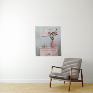Bloemen Bleke roze rozen op de nachtstand Wandkleed