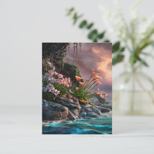 Bloemen bloeien bij Sunset Shore Briefkaart (Staand voorkant)