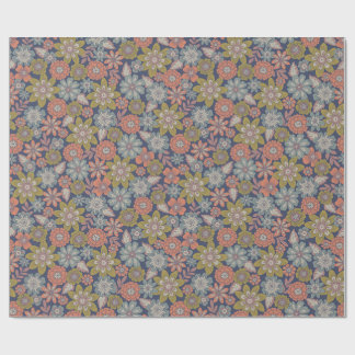 Bloemen bloeien & bloesem in koraal, blauw & groen cadeaupapier
