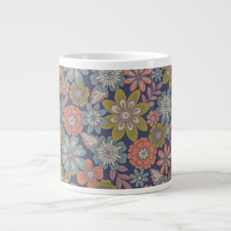 Bloemen bloeien & bloesem in koraal, blauw & groen extra grote beker