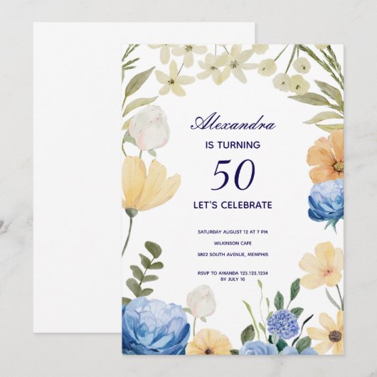 Bloemen bloeien hortensia kleurrijke 50ste verjaar kaart (Voorkant / Achterkant)