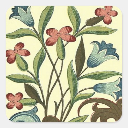 Bloemen Bloemen Bloemen Behang Art Nouveau  Vierkante Sticker (Voorkant)