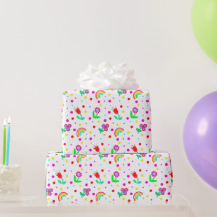 Bloemen, bloemen en poka Dots Girl's Cadeaupapier