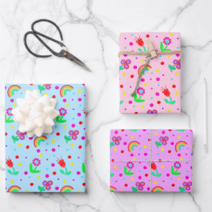 Bloemen, bloemen en poka Dots Girl's Inpakpapier Vel