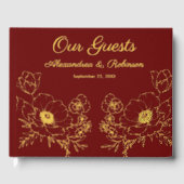Bloemen Bloemen Huwelijk Jubileum Gold Red Gastenboek (Voorkant)