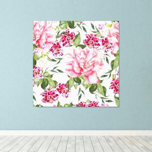 Bloemen Bloemen Waterverf Rozen Pioenrochideeën Canvas Afdruk (Insitu (Houten vloer))