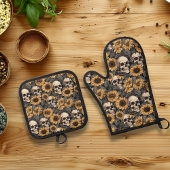 Bloemen Bloemen Zonnebloem Schedel Gothic Ovenwant & Pannenlap Set