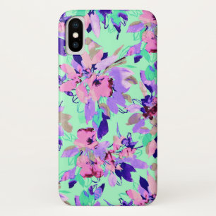 Bloemen bloemmotief paarse roze waterverf blauwgro iPhone x hoesje