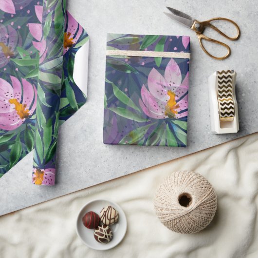 Bloemen Bloom Violet Waterverf Kunst Cadeaupapier (Crafts)