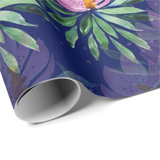 Bloemen Bloom Violet Waterverf Kunst Cadeaupapier (Rol Hoek)