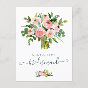 Bloemen blush boeket zal je mijn bruidsmeisje zijn feestdagenkaart