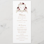 Bloemen Blush Bourgondië Monogram Crest Bruiloft Programma (Voorkant)