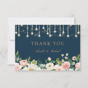Bloemen Blush Navy String Lights Bedankt Card