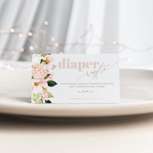 Bloemen blush roze baby shower luier loterij ticke informatiekaartje